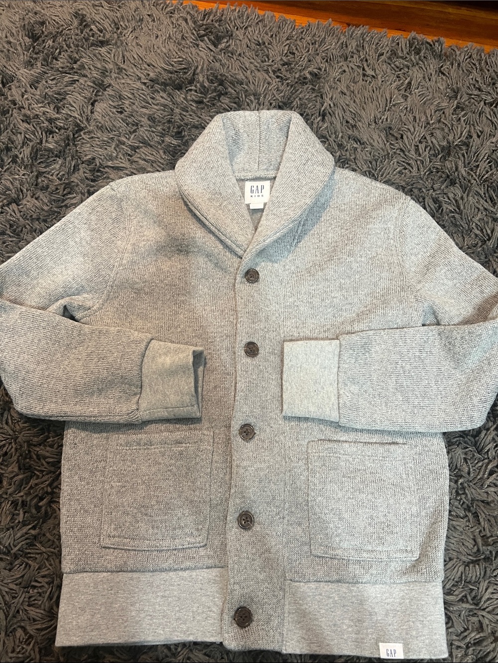 GAP Kids Gray Shawl Collar Button-Up Cardigan Jacket